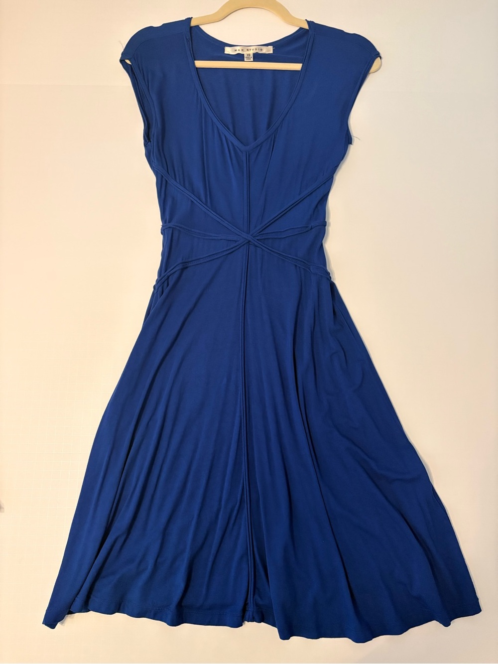 Kacey Montoya’s Closet | Max Studio Cobalt Blue V-Neck Knot Waist Midi Dress